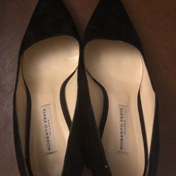 ROBERTO FESTA POINTED BLACK SUEDE SILVER OCTAGONAL HEELS SZ. 39
