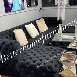 Black Large Velvet Sofa Sectional New In Box 📦 Buy Now Pay Later $39 Down 