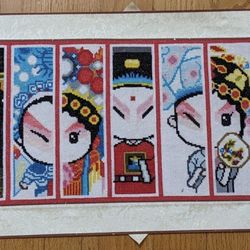 Handmade Embroidery Beijing Opera Masks Wall Picture 