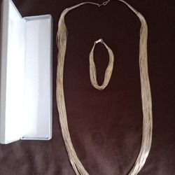 Ladies Unique Silver Stranded Necklace And Matching Bracelet