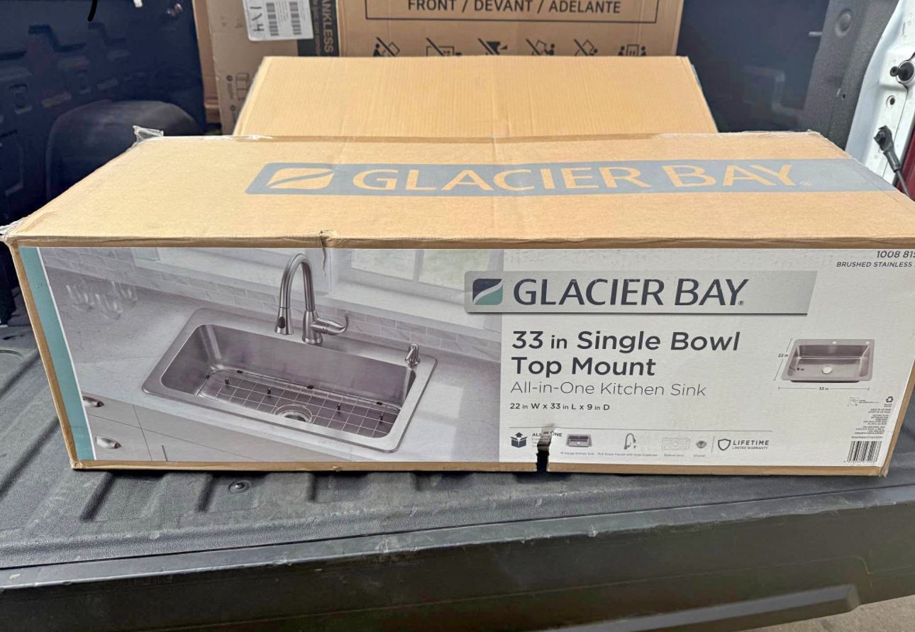 Glacier Bay Bratten 33 in. Drop-In Single Bowl 18 Gauge Stainless Steel Kitchen Sink with Pull-Down
