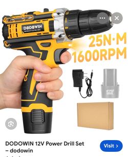 12V Cordless Power Drill Set Brushless 1600RPM 25Nm Electric Drill Kit with Bits