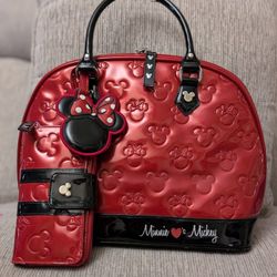 Red Patent Leather Minnie<3's Mickey Carry On Bag & Matching Wallet 