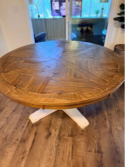 Four Chair farmhouse white and brown circular table set