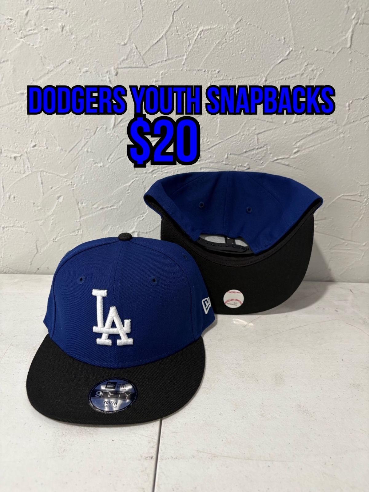 MLB New Era Los Angeles Dodgers Blue Black Brim YOUTH 9fifty SnapBack Hats 