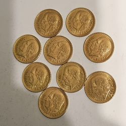 1945 Mexico 22k Gold Coins 2 1/2 Pesos - Dos Pesos Y Medio Monedas De Oro
