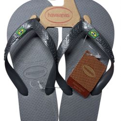 Havaianas Top Brazil Logo Flip Flop Sandals Size US 6W/5M Gray Black