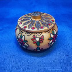 Vintage Bavarian Handmade Colorful Lidded Trinket Box 