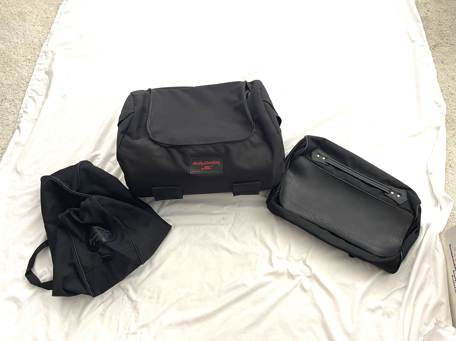 Never Used (Harley Davidson) “ Luggage) 3 Peace “SAC) Tour Bag, Tour Pack Bag & Large Second Seat Bag. Total retail is over $200.