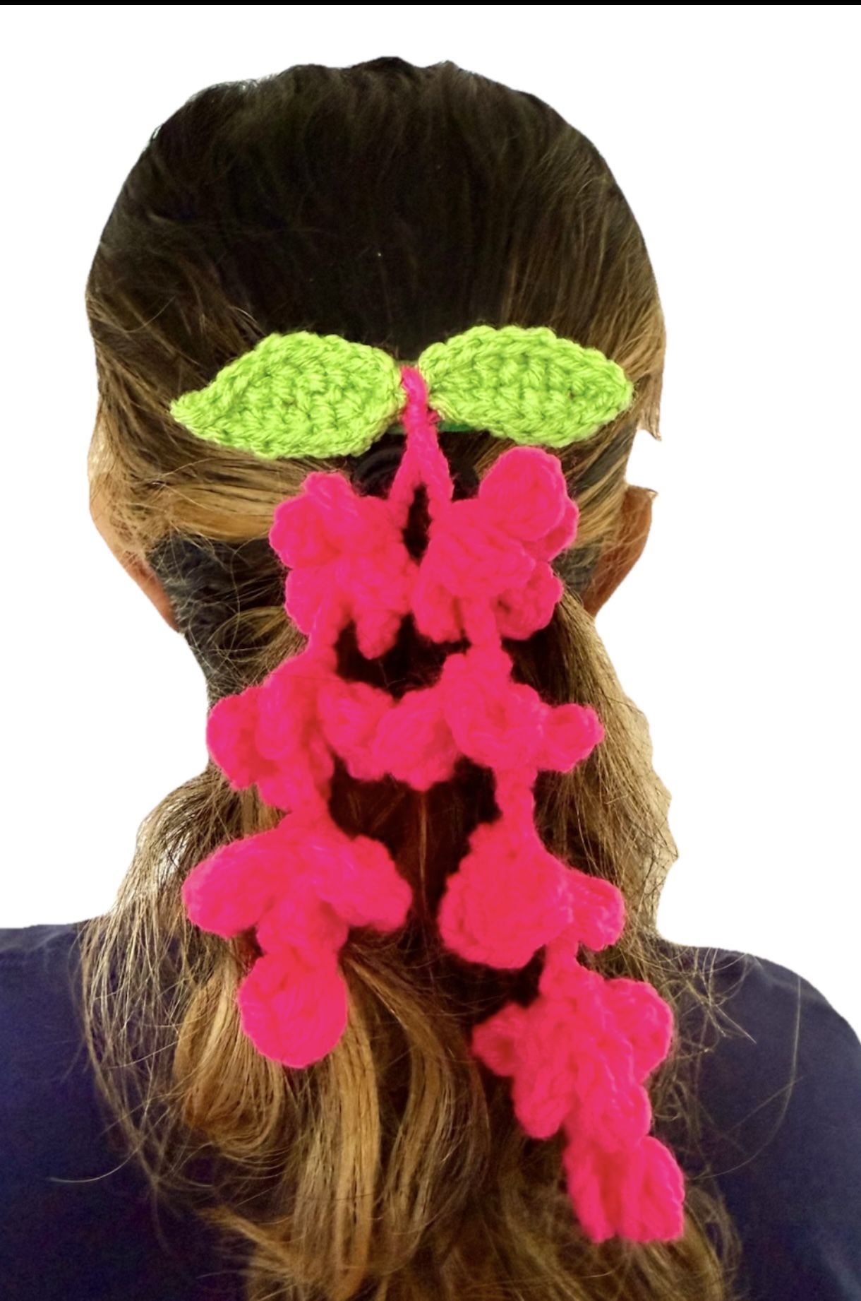 Wisteria Jasmine Hair Clip Barrette Accessory crochet handmade HOT PINK flower
