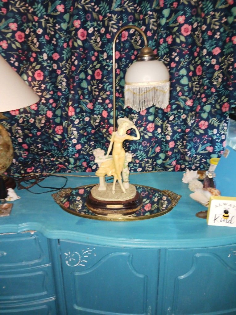 Vintage Lamp Wood Base Ceramic And Glass Works Perfect