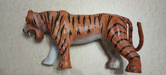  Wrapped Leather India Bengal Tiger with Glass Eyes. 17" Long