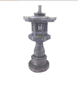 38 in. Grey Stone Pagoda Lantern Garden Statue