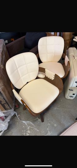 Set of 2 Swivel Dining Chairs - Mid Century Modern Dining Chairs with Arms and Curved Back, Faux Leather Bentwood, Versatile for Living Room/Reception