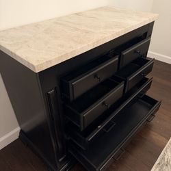 Marble Top Four Drawer Black Wood Buffet