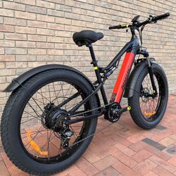 900/750 Watt Electric Fat Tire Mountain Bike (26x4.0), 30mph, 40 Mile Distance-Red Or Black