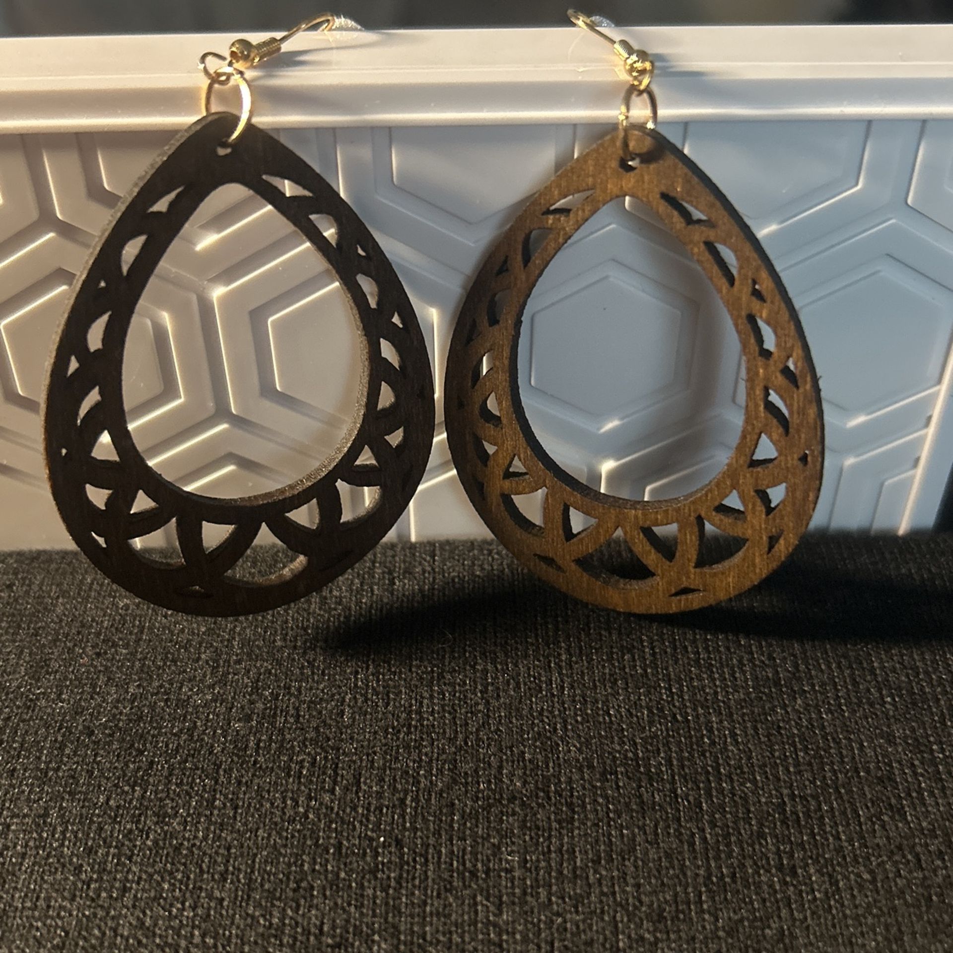 Brown Tear Drop Wood Earrings