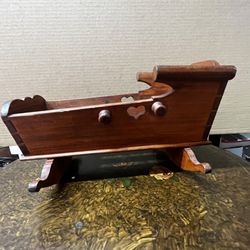 Cute Antique or Vintage Wooden Rocking Doll Cradle 11. 2/3"L x 8"W x 6 3/4"H