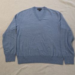Brooks Brothers Saxxon Wool Sweater V-Neck Blue Men's Large