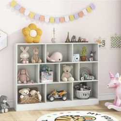 White Bookshelf, Wood Bookcase with 3 Tier Open Shelves