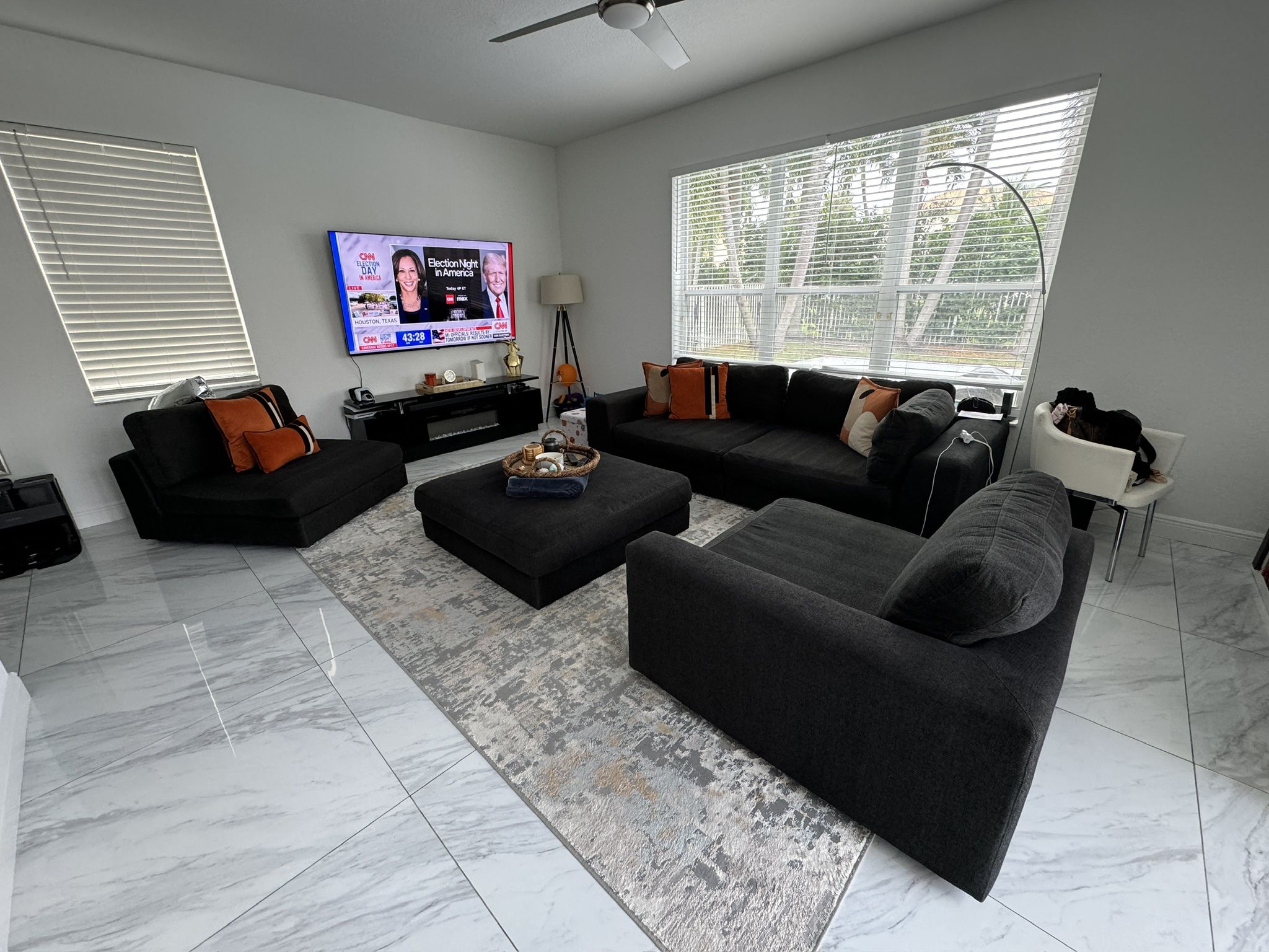 5 Piece Sectional Black Couch Set