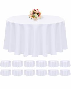 12 Packs 90 Inch White Round Polyester Tablecloths Table Cover for Round Tables, Stain and Wrinkle Resistant Washable Table Cloth, Perfect for Wedding