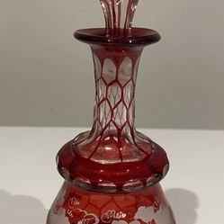 Vintage Ruby Glass Oil Cruet With Stopper Glass 7” Tall x 3” Wide