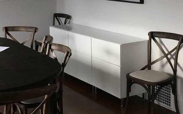 White Ikea Besta Storage Combination + Besta Glass Top Panel