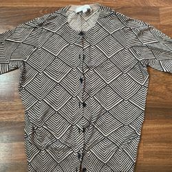 Loft Sweater Womens Size Medium Tan Black Geometric Print Cardigan Button Down