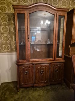 Wooden vintage hutch curio cabinet