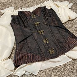 Brown Steampunk Corset And Ruffle Top