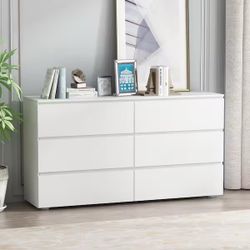 6-Drawers White Wood Chest of Drawer Accent Storage Cabinet Organizer 59 in. W x 15.7 in. D x 32.3 in. H