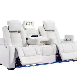 Party Time Power Reclining White Sofa

