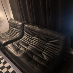 Modern Black Leather Sofa And Chair