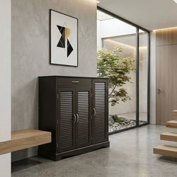 Contemporary Wood Shoe Storage Cabinet with Drawer