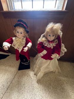 Vintage Animated Victorian Holiday Dolls (Pair) – Girl Works, Boy Needs Repair
