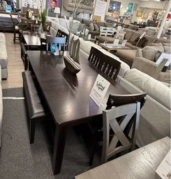6Pc Dining Set - With Leaf Extension 78”- With No Leaf 60”