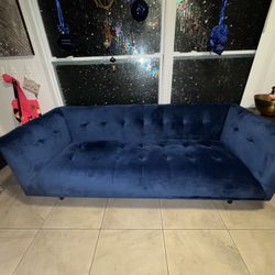 Blue Velvet Tufted Sofa