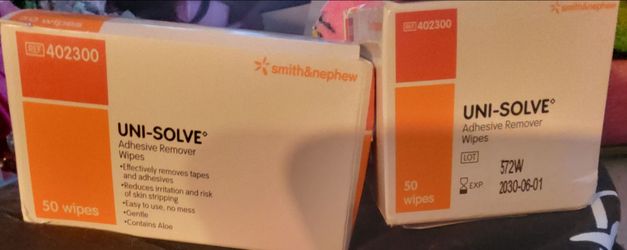 Unisolve adhesive remover wipes.