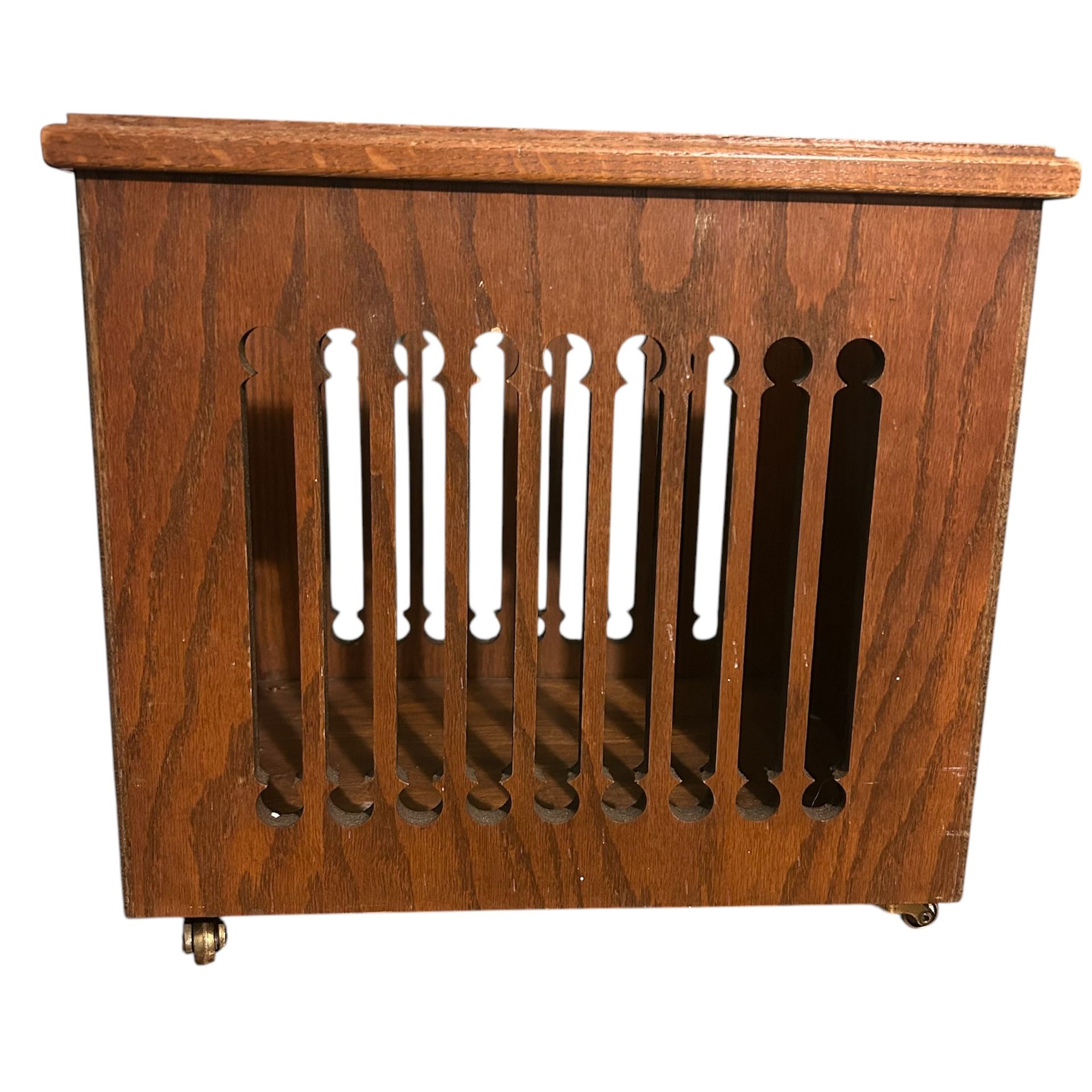 Vintage Wood Wheeled Magazine Rack Holder Organizer