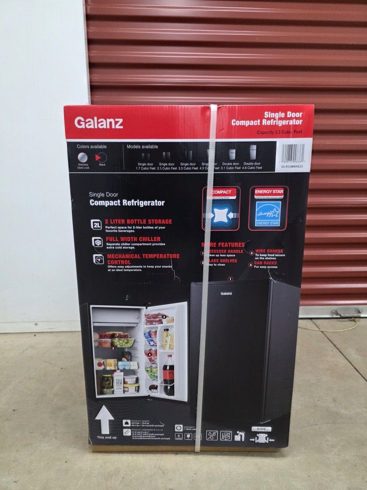 Galanz 3.3 Cu ft One Door Mini Fridge, Black Estar