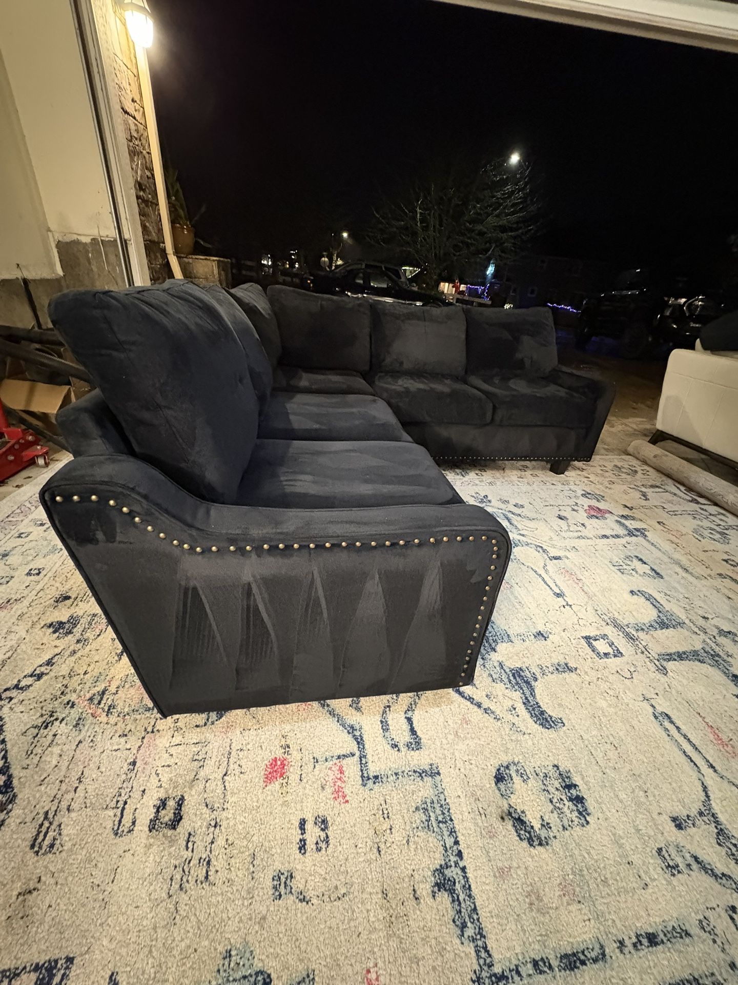 Black Suede Studded Sectional Sofa 