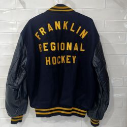 Vintage DeLong Varsity Letterman Jacket Mens Navy Wool Leather 80s