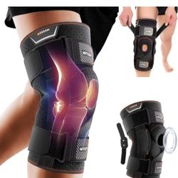 Knee Pain Brace for Women and Men, Hinged Knee Brace with Side Stabilizers, Plus Size Knee Pads, Breathable Meniscus Knee Pads, Patella Gel Pads for A