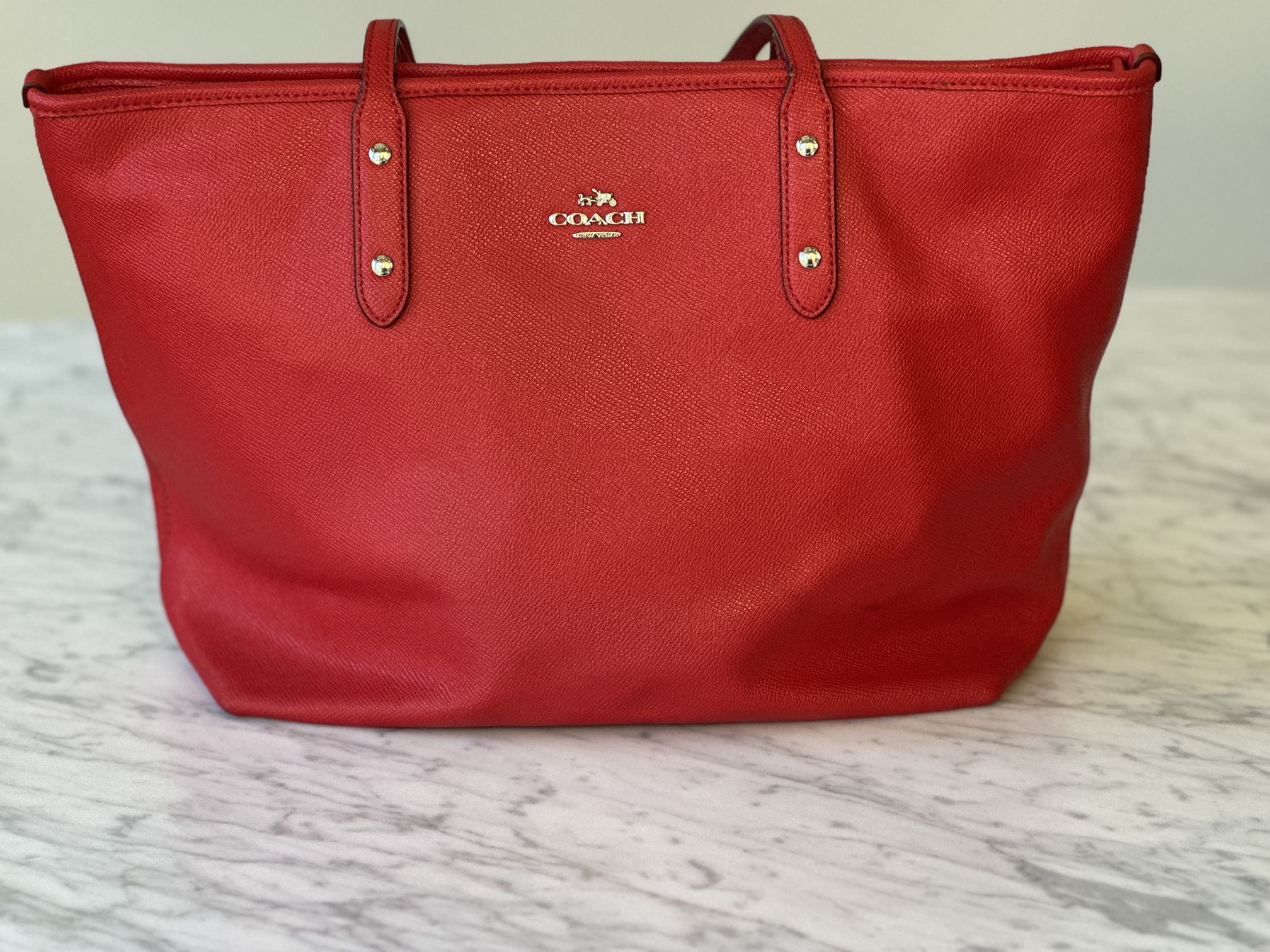 Coach red Leather tote purse With Zipper