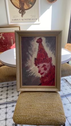 Vintage Framed Clown Oil Painting Original Art