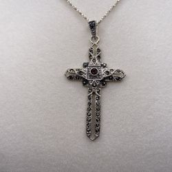 Thai Ruby 925 Marcasite Cross Necklace 