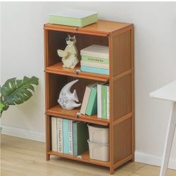 Bamboo Display Cabinet, Standing Bookshelves with Doors for Bedroom, 12x24x41