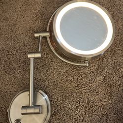 Wall-Mounted Lighted Makeup/Shaving Mirror – Brushed Nickel Finish