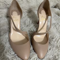 Christian Louboutin Beige Leather Decalcoco Cross Strap Pumps  Size 37 1/2